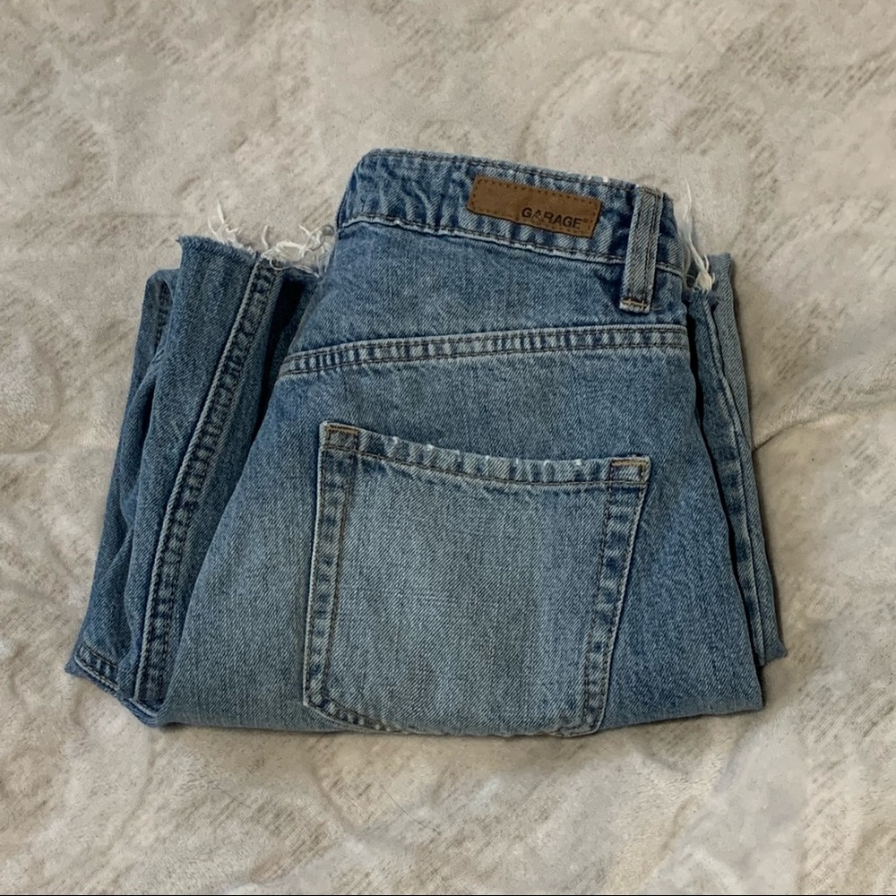 Garage Wide Leg High Rise Raw Hem Cropped Jeans